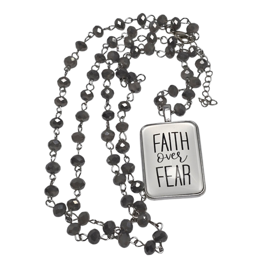 The Vintage Sparrow Faith Over Fear Gray Faceted Bead Silver Tone Necklace QVC